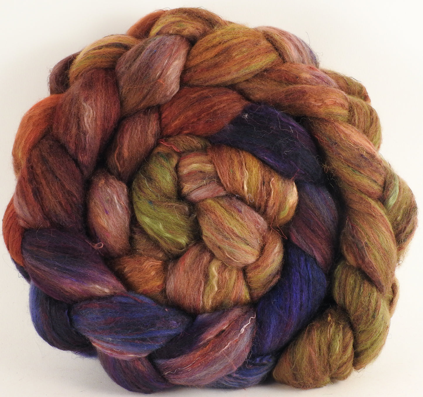 Batt in a Braid #39 - Toulouse - Falkland Merino/ Mulberry Silk / Sari Silk (50/25/25) - Inglenook Fibers