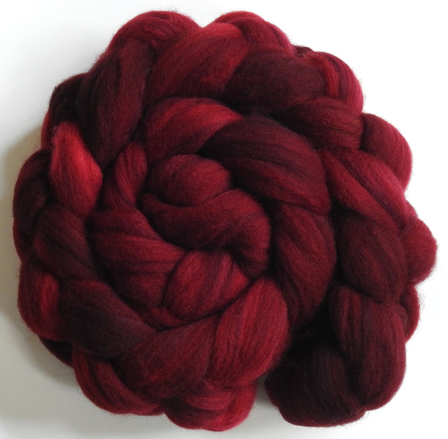 Crimson (5.4 oz) Batt in a Braid #60- Southdown/ Bfl/ Bio-nylon (50/25/25)