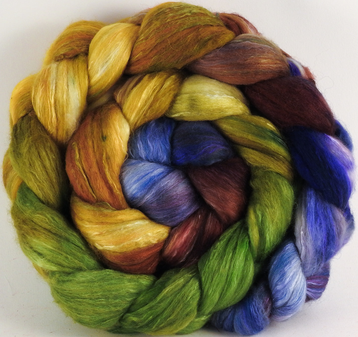 Batt in a Braid #5 - Toulouse -(5.2 oz.) Merino/ Camel/ silk/ faux cashmere/ firestar (25/25/25/12/12) - Inglenook Fibers