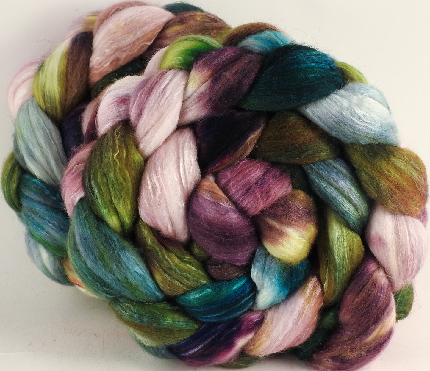 Batt in a Braid #5 - Bramble -(5.2 oz.) Merino/ Camel/ silk/ faux cashmere/ firestar (25/25/25/12/12) - Inglenook Fibers