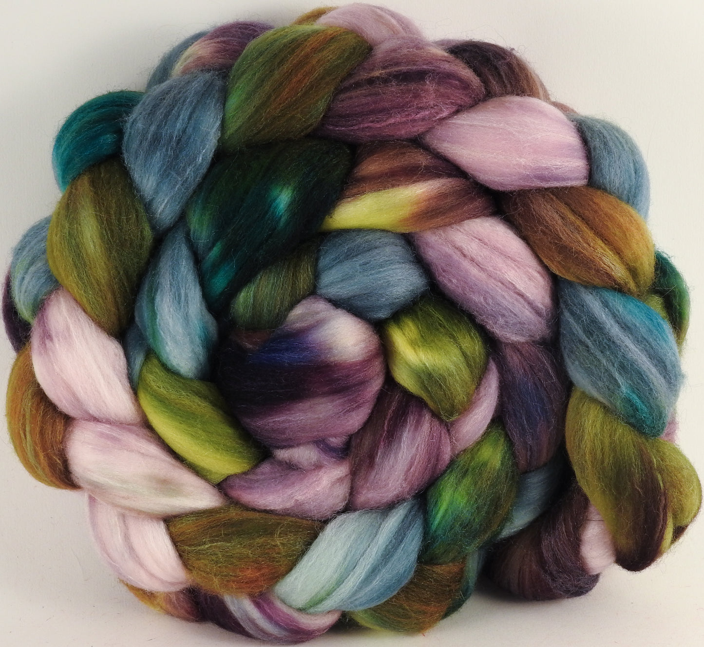 Batt in a Braid #35 - Bramble (5.3 oz.) - Sw Merino (18.5 mic) /Merino (18.5 mic) / Tussah Silk (40/40/20) - Inglenook Fibers