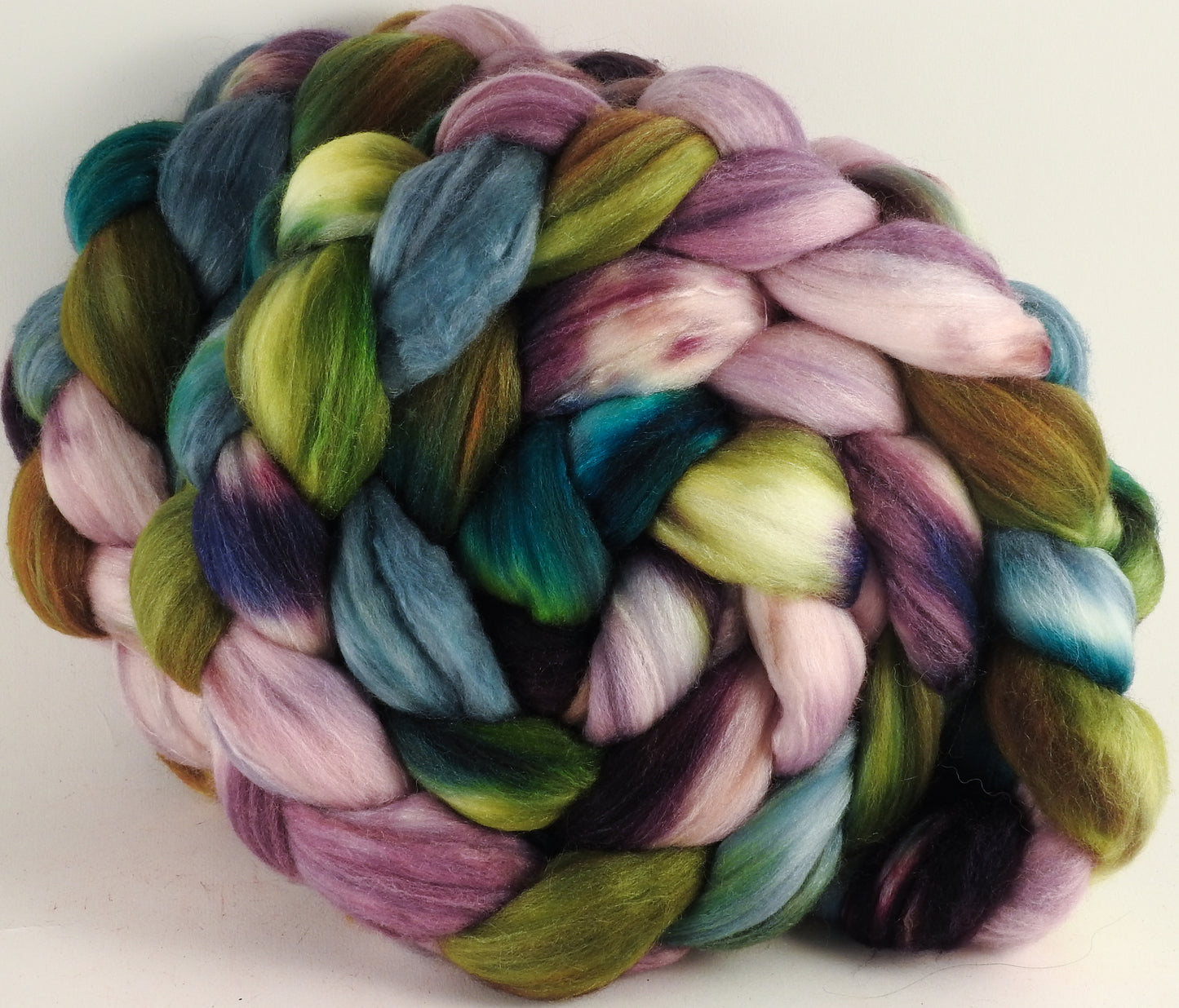 Batt in a Braid #35 - Bramble (5.3 oz.) - Sw Merino (18.5 mic) /Merino (18.5 mic) / Tussah Silk (40/40/20) - Inglenook Fibers