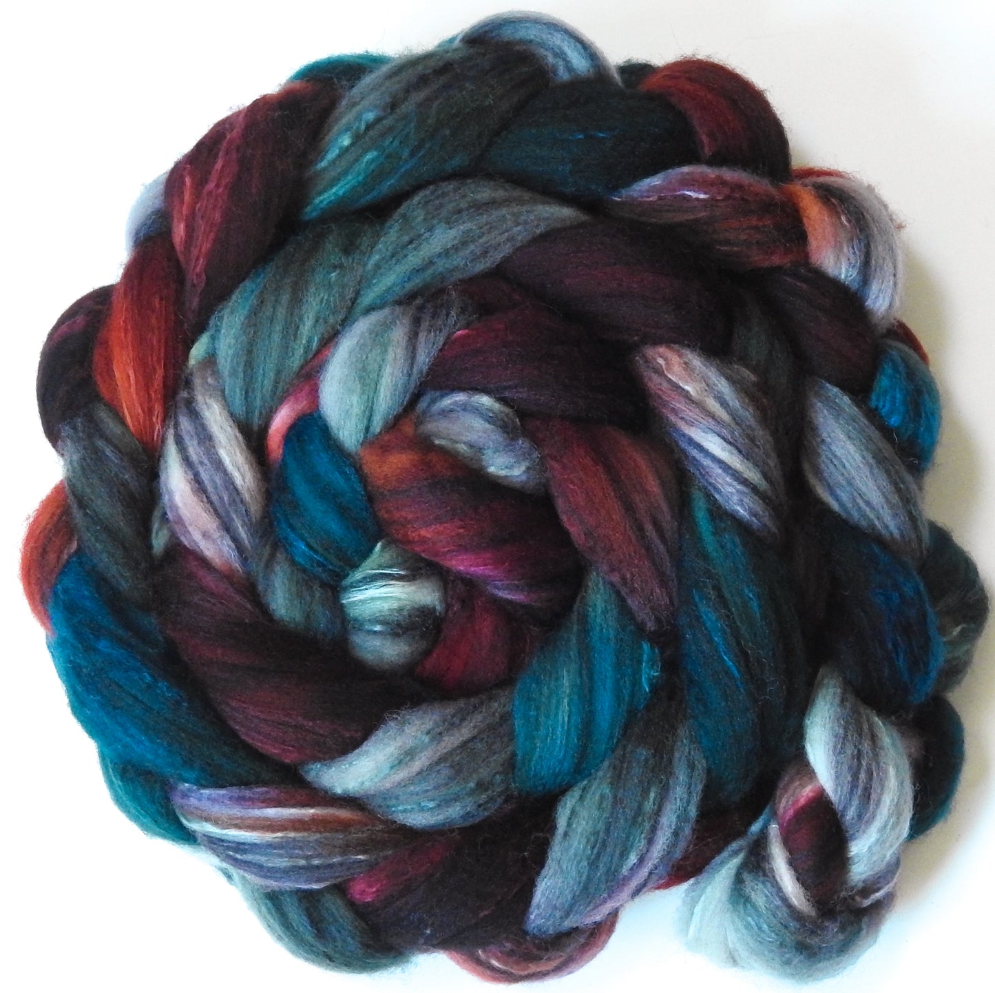 Flannel (5.7 oz.)- Batt in a Braid #30- Charollais/ Rambouillet / Black tussah /Mulberry silk (40/40/10/10)