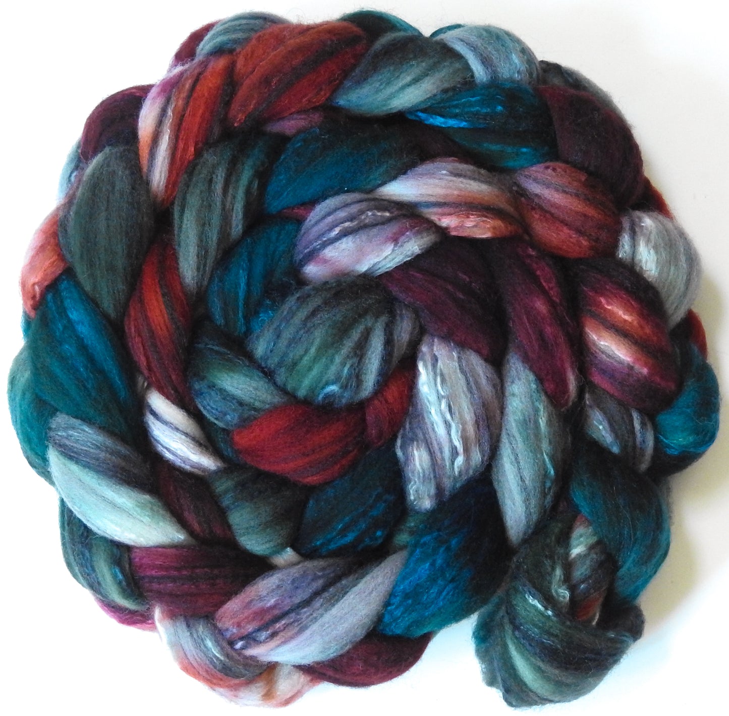 Flannel (5.7 oz.)- Batt in a Braid #30- Charollais/ Rambouillet / Black tussah /Mulberry silk (40/40/10/10)