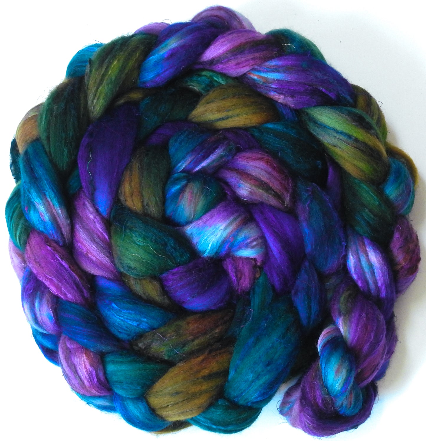 Dragonfly (5.6 oz.)- Batt in a Braid #39 - Falkland Merino/ Mulberry Silk / Sari Silk (50/25/25)