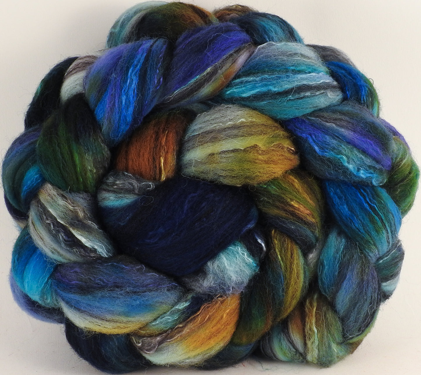 Batt in a Braid #30- Night Sky (5.4 oz.) - Charollais/ Rambouillet / Black tussah /Mulberry silk (40/40/10/10) - Inglenook Fibers