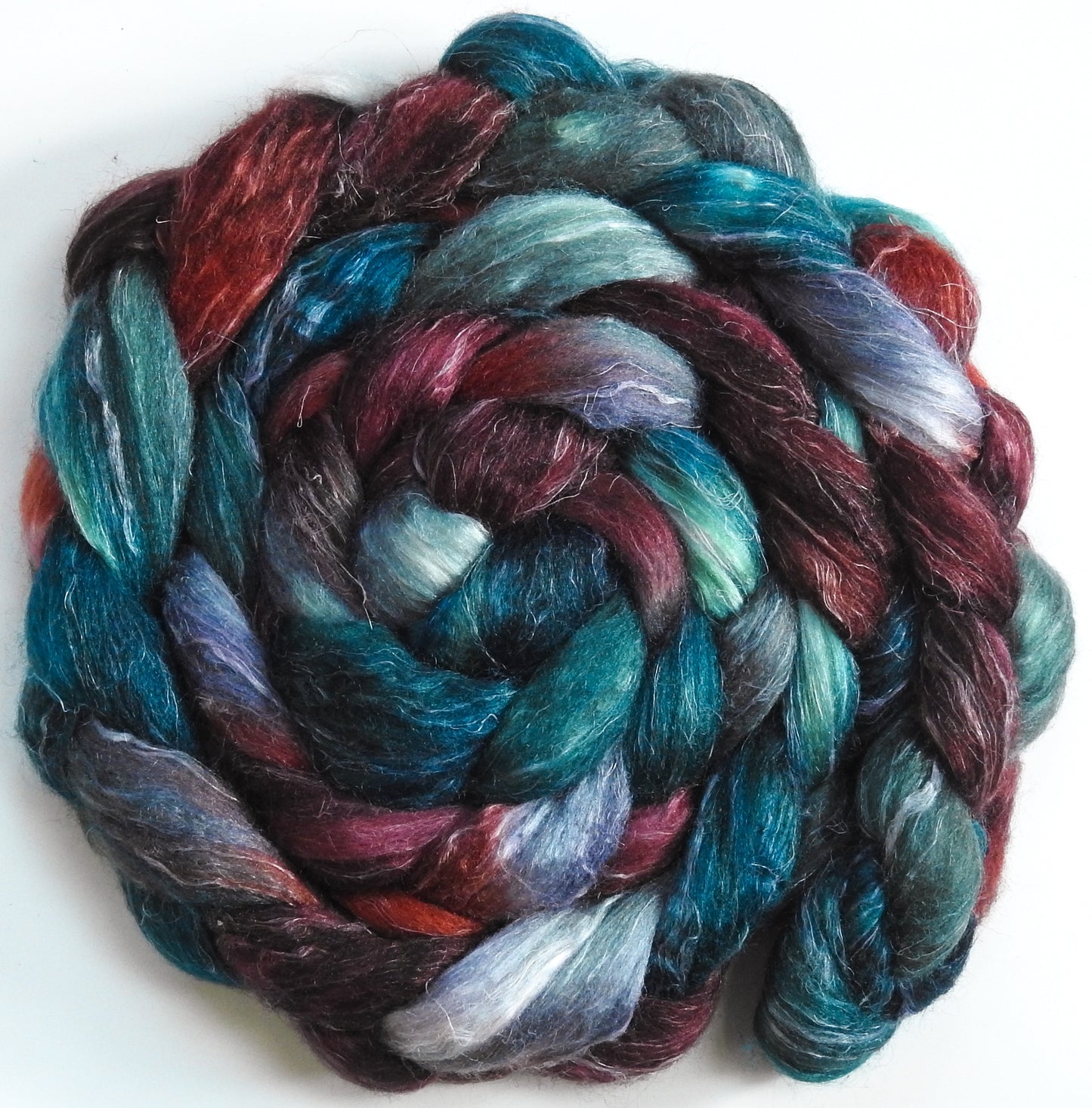 Flannel (5.7 oz)- Batt in a Braid #3 - Polwarth/ Tussah Silk/ Flax (40/40/20)