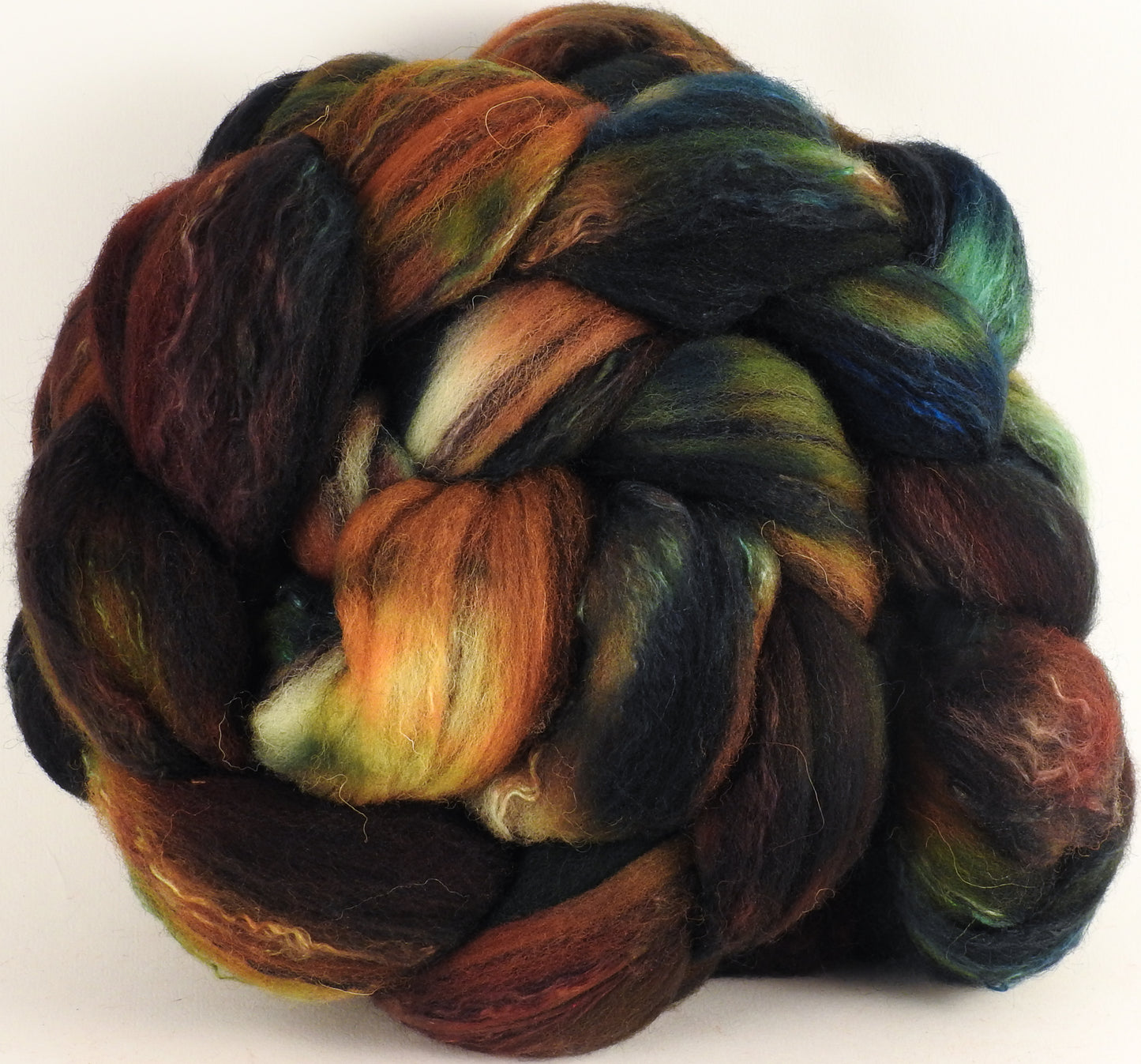 Batt in a Braid #30- Railway (5.3 oz.) - Charollais/ Rambouillet / Black tussah /Mulberry silk (40/40/10/10) - Inglenook Fibers