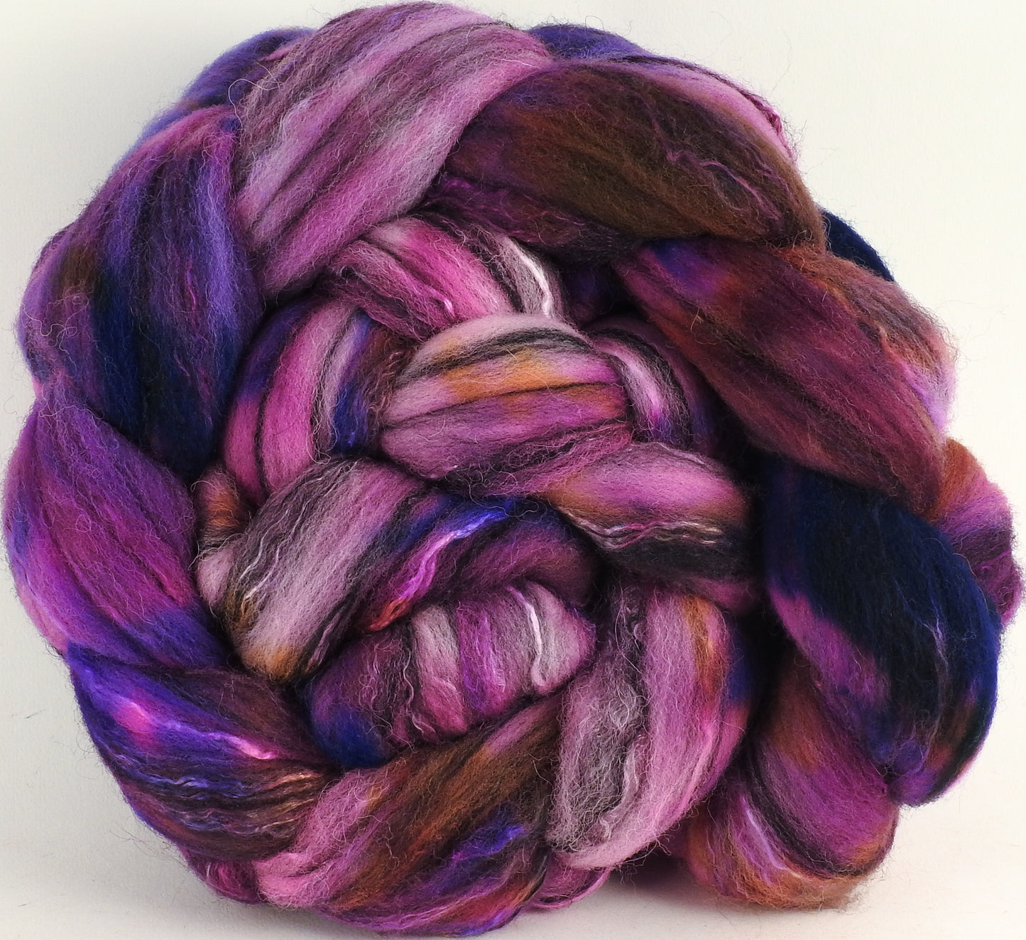 Batt in a Braid #30- Wine Cooler (5.3 oz.) - Charollais/ Rambouillet / Black tussah /Mulberry silk (40/40/10/10) - Inglenook Fibers