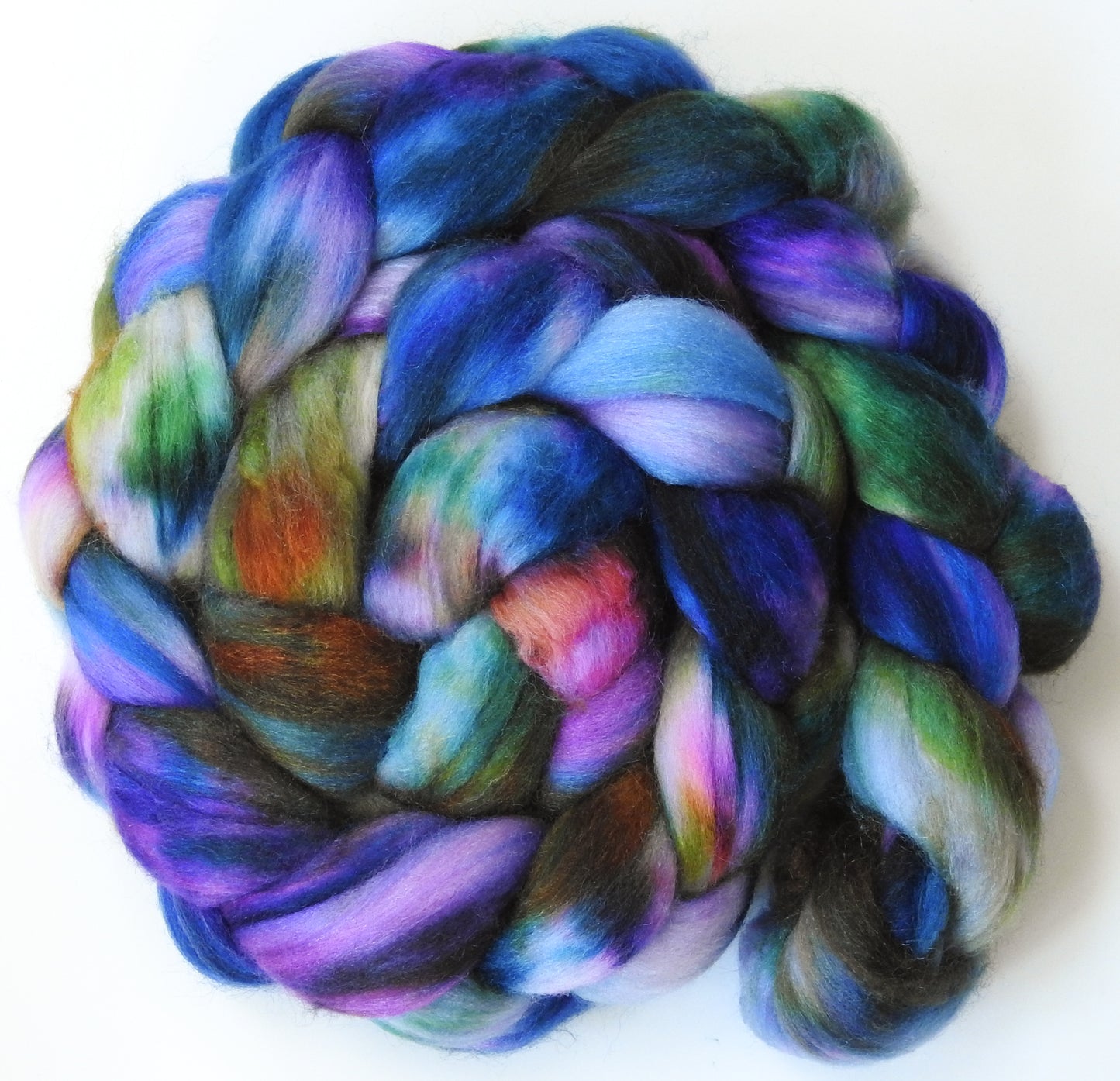 Flight of Fancy (5.4 oz)Fusion Series- Batt in a Braid #56- Superfine Merino/Tussah Silk/ Cashmere (60/25/15)