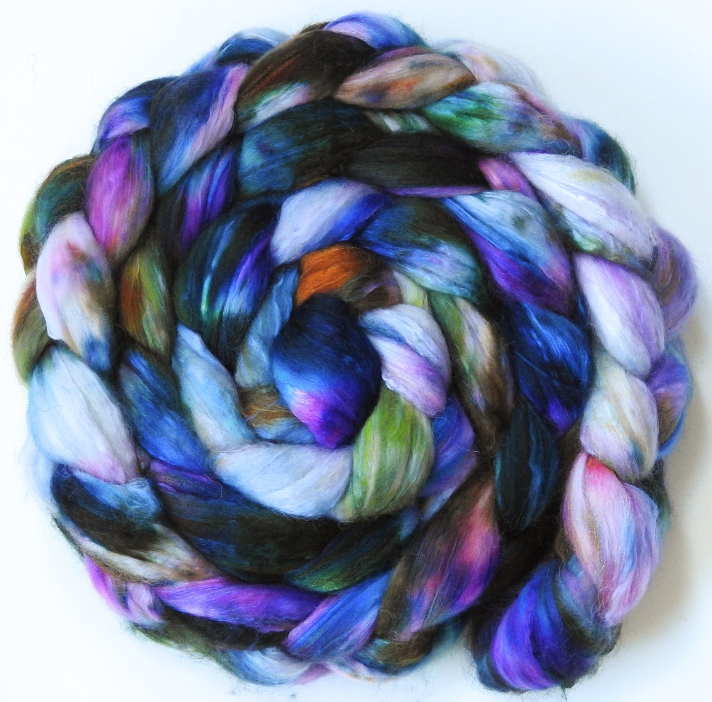 Flight of Fancy (5.5 oz) Fusion Series-- Batt in a Braid #5 - Merino/ Camel/ silk/ faux cashmere/ firestar (25/25/25/12/12)