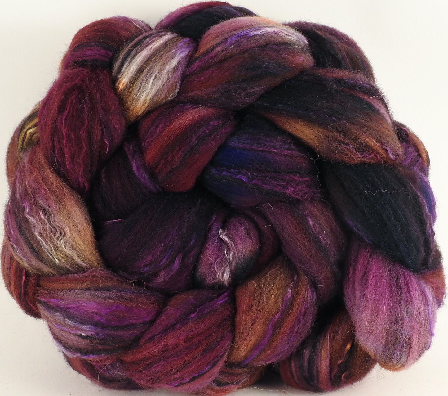 Batt in a Braid #30- Purple Prize (5.3 oz.) - Charollais/ Rambouillet / Black tussah /Mulberry silk (40/40/10/10) - Inglenook Fibers