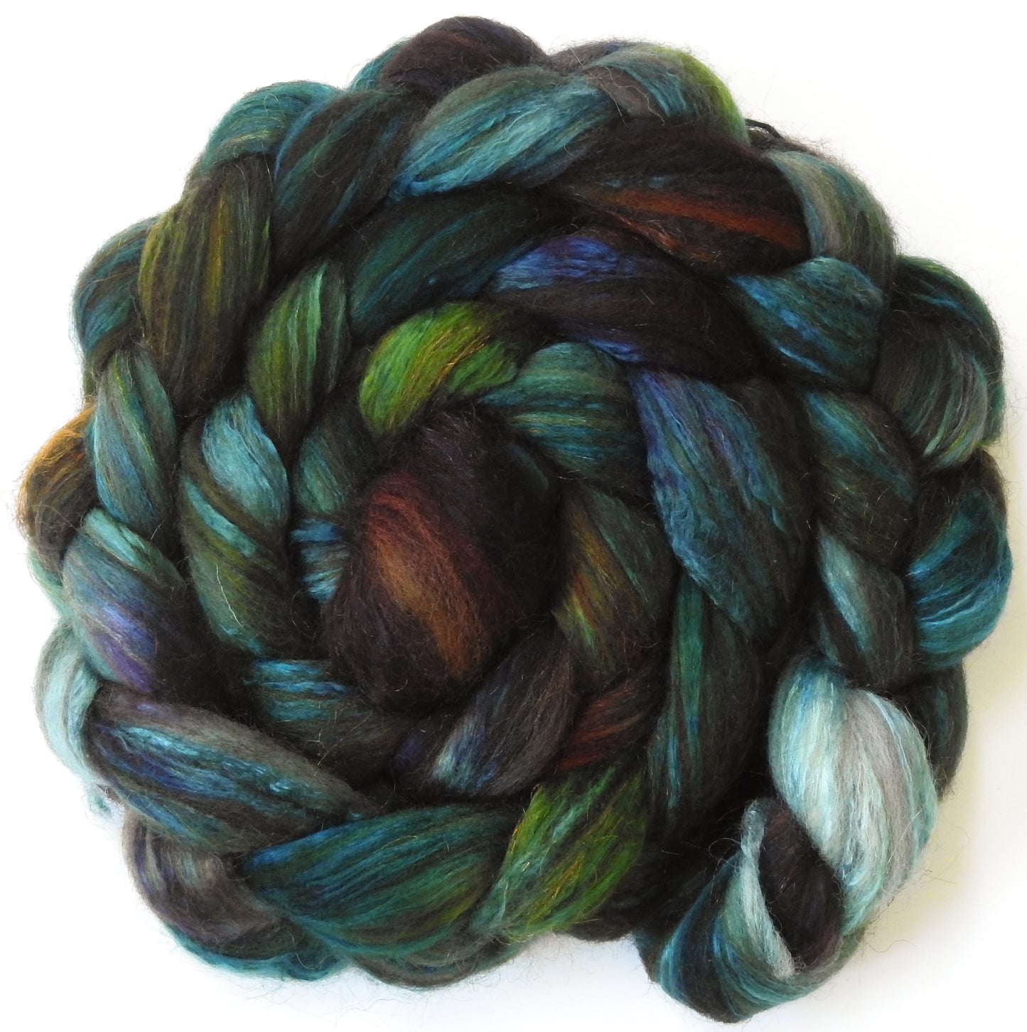 Entish - Fusion Series -( 5.7 oz.) Batt in a Braid #7 - Polwarth/ Manx / Mulberry silk/ Firestar (30/30/30/10)