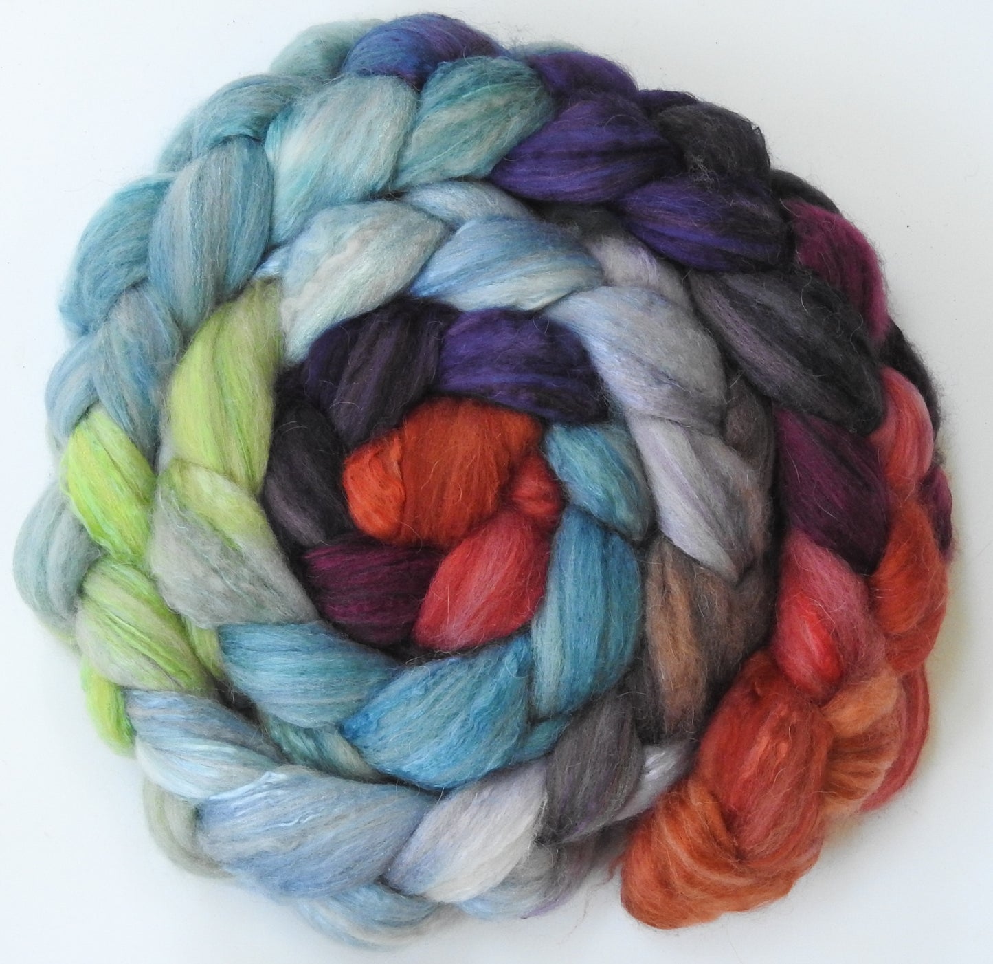 Ruby Throat (5.4 oz)- Batt in a Braid #5 - Merino/ Camel/ silk/ faux cashmere/ firestar (25/25/25/12/12)