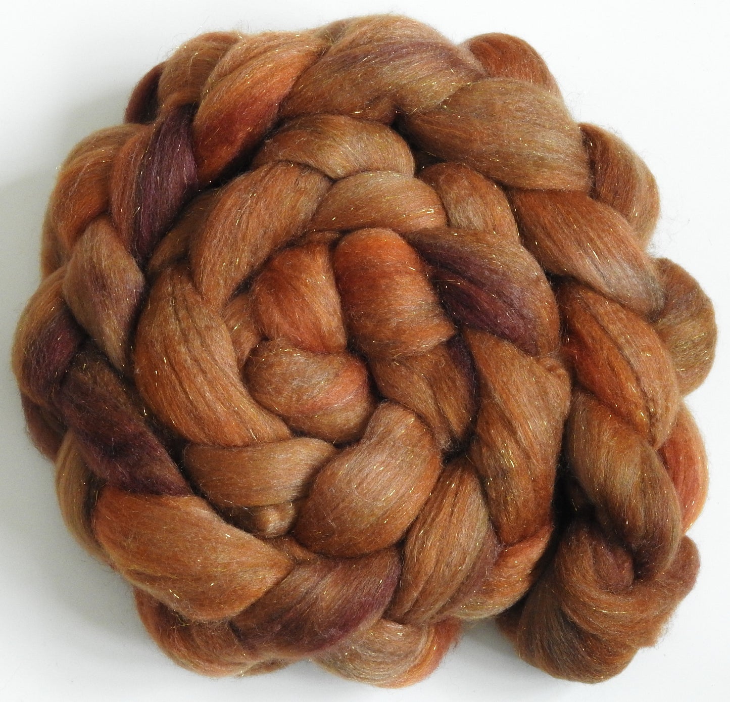 Brickle (5.5 oz) Batt in a Braid #58-Superfine Merino/ Tussah silk/ Gold Stellina(65/25/10)