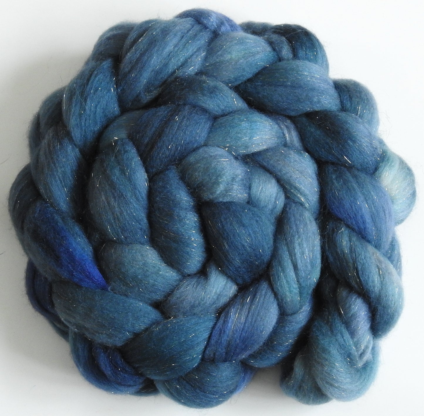 Porpoise(5.6 oz) Batt in a Braid #58-Superfine Merino/ Tussah silk/ Gold Stellina(65/25/10)