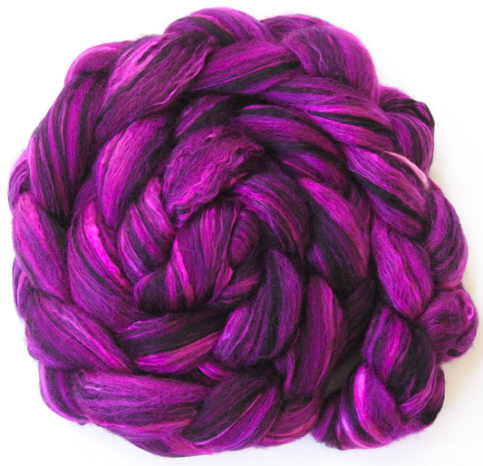 Dragonfruit (5.5 oz) Batt in a Braid #55- Shetland/ Mulberry Silk/ Black Bamboo (50/25/25)