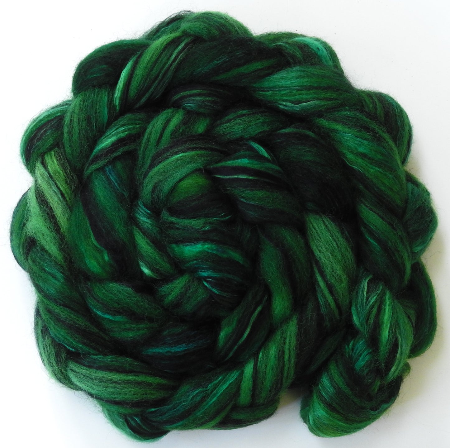 Parrot (5.4 oz) - Batt in a Braid #55- Shetland/ Mulberry Silk/ Black Bamboo (50/25/25)