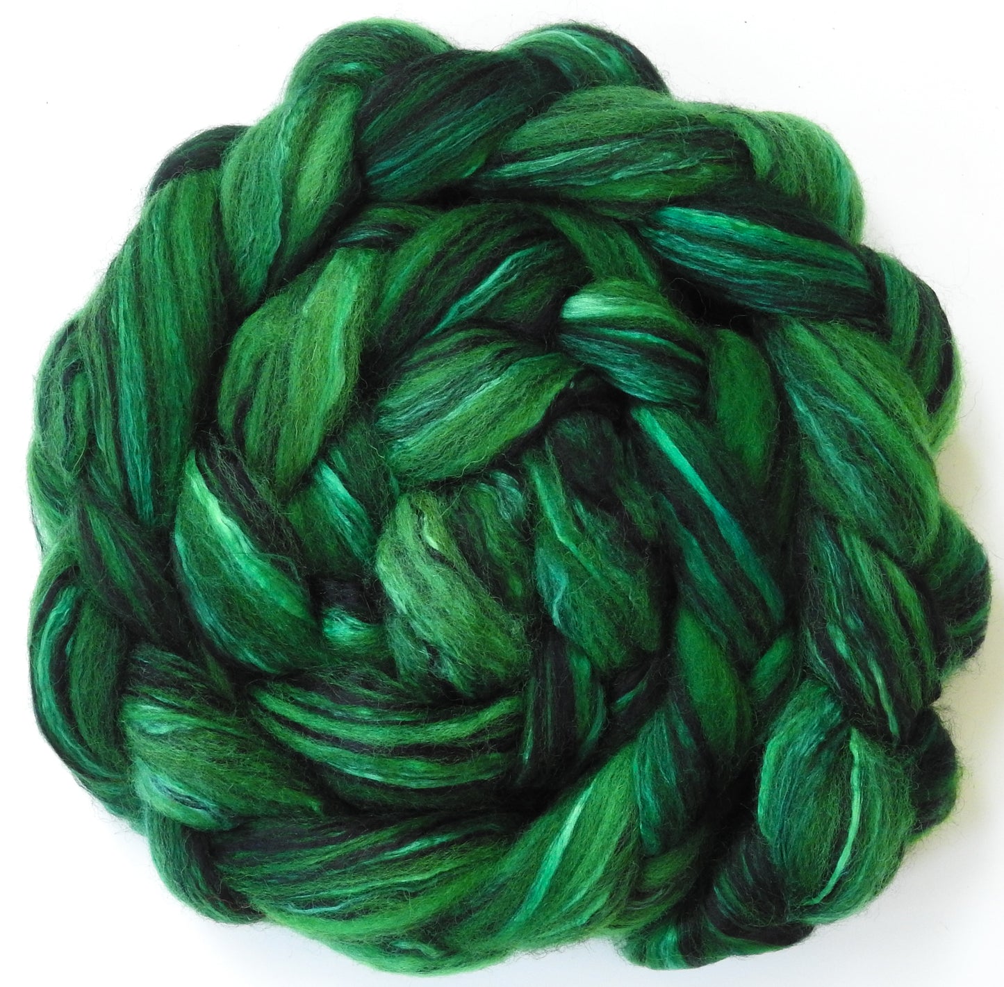 Parrot (5.4 oz) - Batt in a Braid #55- Shetland/ Mulberry Silk/ Black Bamboo (50/25/25)