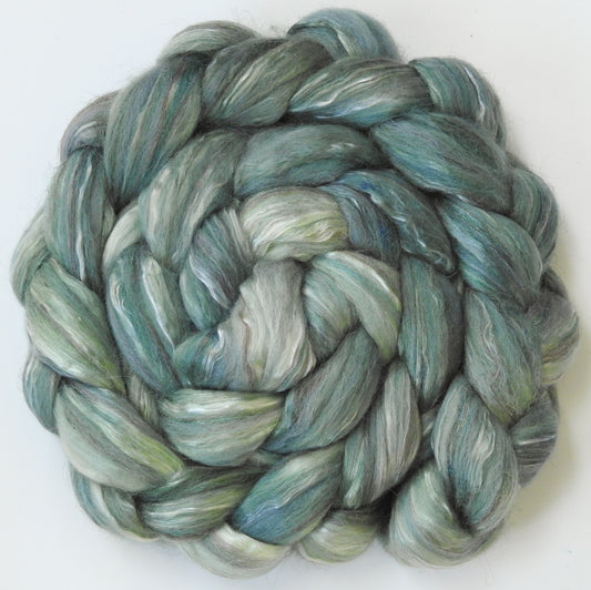 Silver Sage (5.8 oz.) -Glazed Solid -Batt in a Braid #31- Polwarth/ Mulberry Silk / Baby Alpaca / Rainbow Firestar/ Tencel( 40/25/15/10/10)