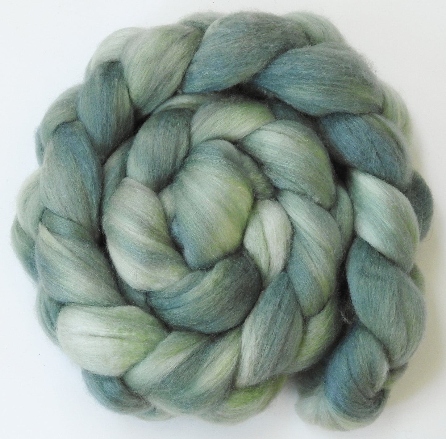 Silver Sage (5.4 oz) Batt in a Braid #56- Superfine Merino/Tussah Silk/ Cashmere (60/25/15)
