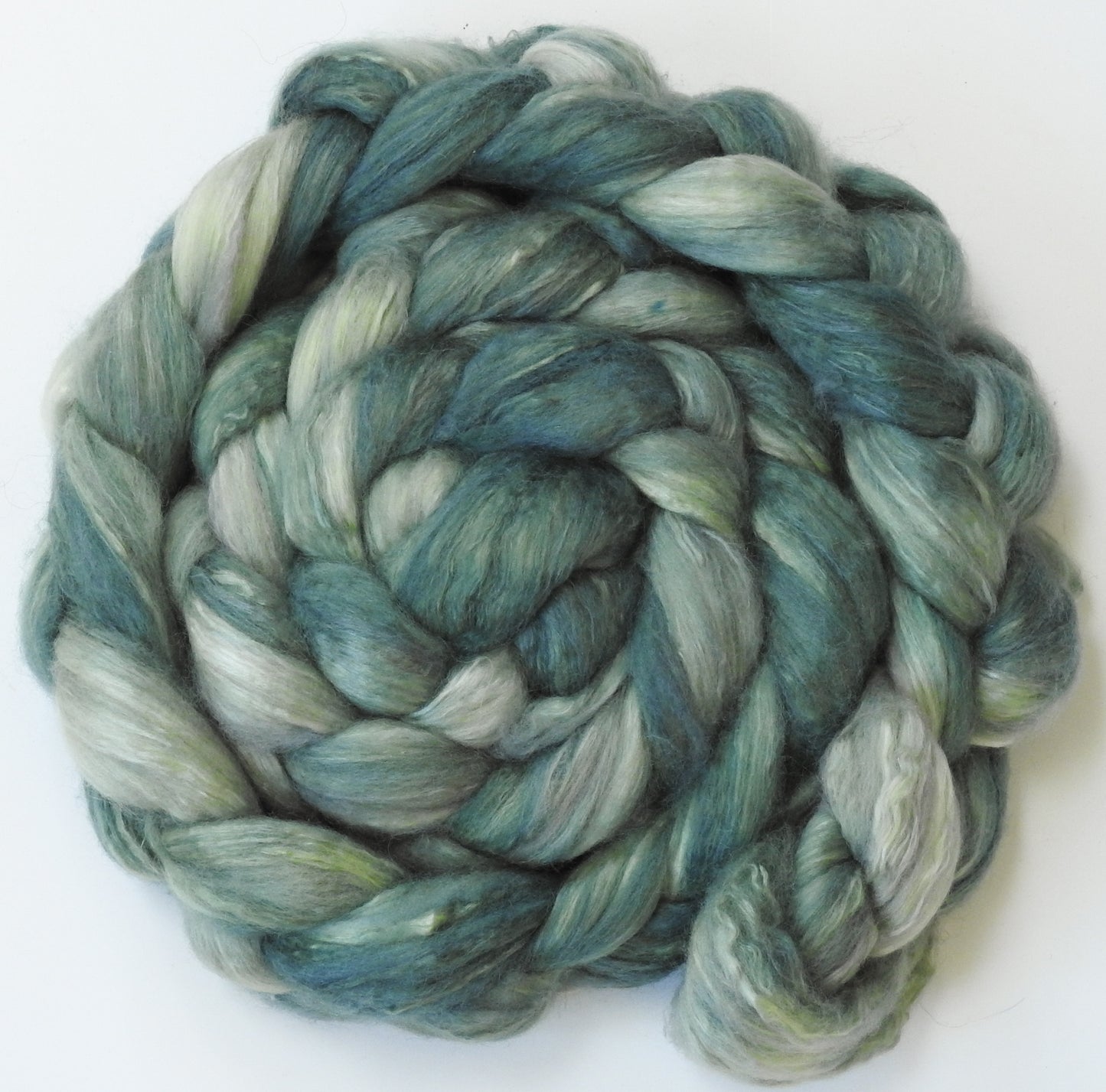 Silver Sage - (4.1 oz)- Batt in a Braid #54- Bleached YAK/Polwarth / Mulberry Silk (40/40/20)