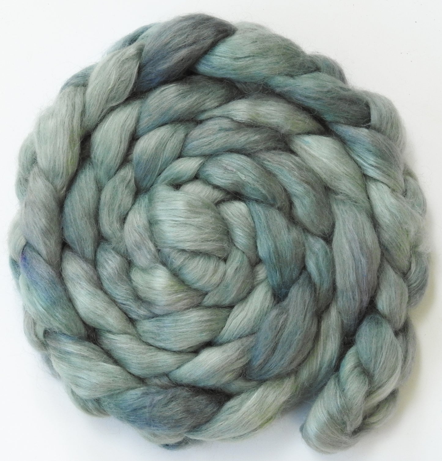 Silver Sage (5.9 oz) - Batt in a Braid #52- Wensleydale/ Mulberry silk/ Polwarth (60/25/15)