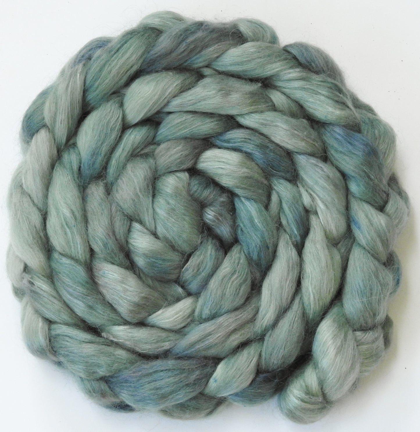 Silver Sage (5.9 oz) - Batt in a Braid #52- Wensleydale/ Mulberry silk/ Polwarth (60/25/15)