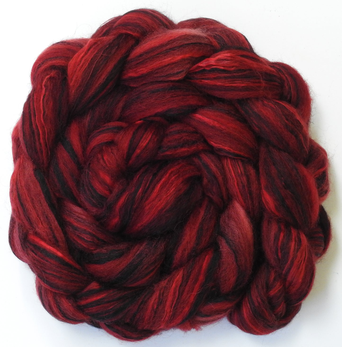 Holly Berry (5.3 oz) - Batt in a Braid #55- Shetland/ Mulberry Silk/ Black Bamboo (50/25/25)