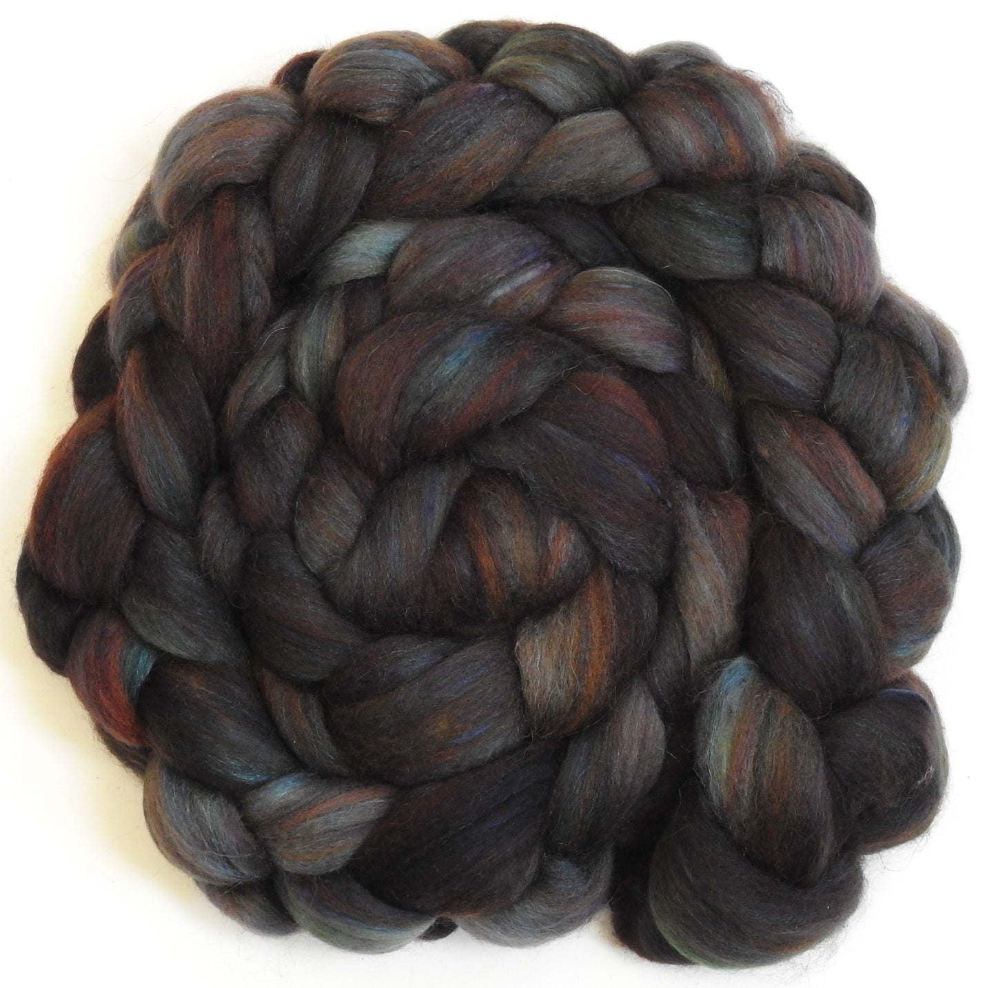 French Roast -(5.7 oz) Batt in a Braid #25-Polwarth/ Silk/ Llama(50/25/25)