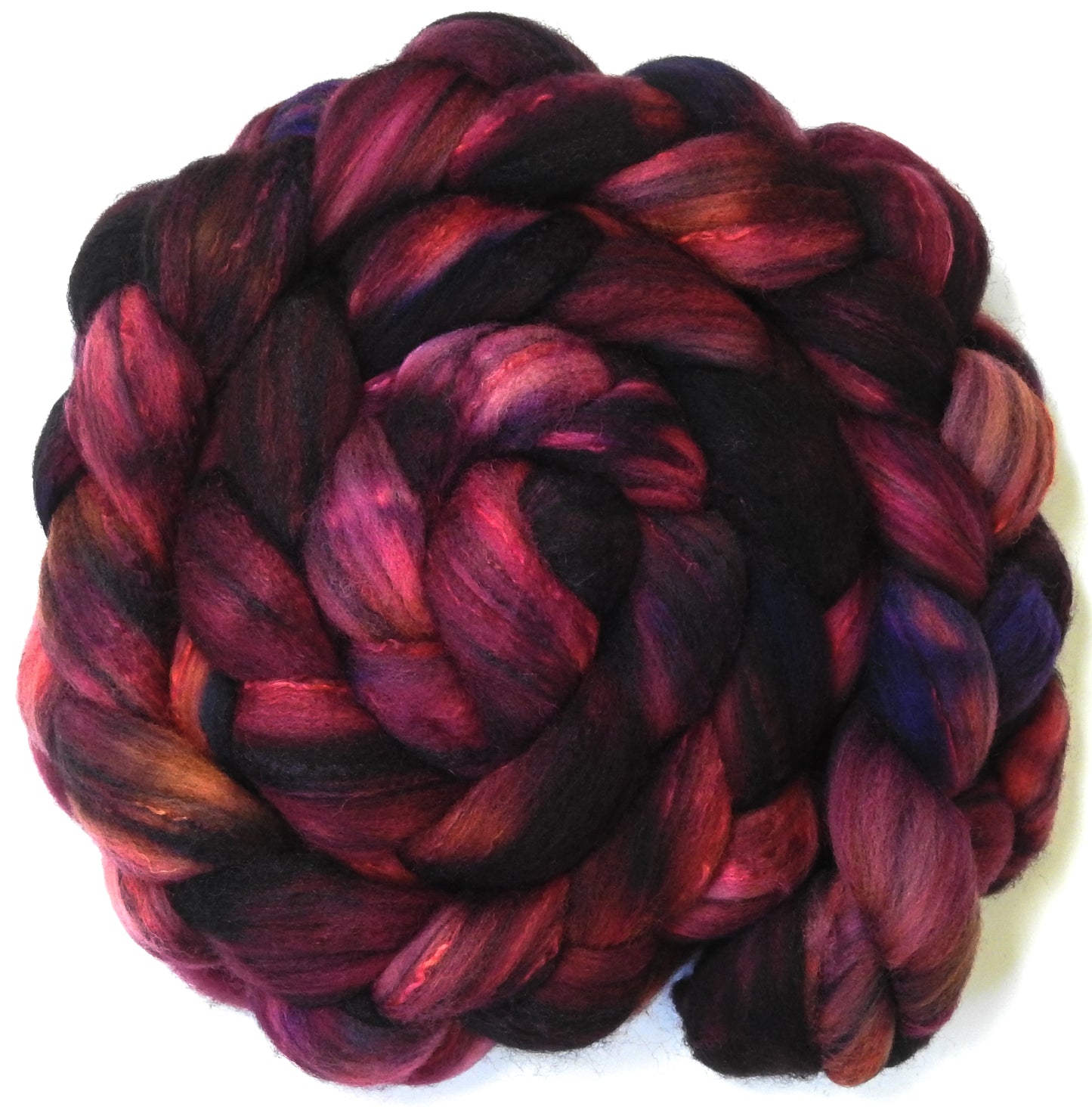 Cranberry Sauce (unrepeatable) (5.7 oz.)- Batt in a Braid #30- Charollais/ Rambouillet / Black tussah /Mulberry silk (40/40/10/10)