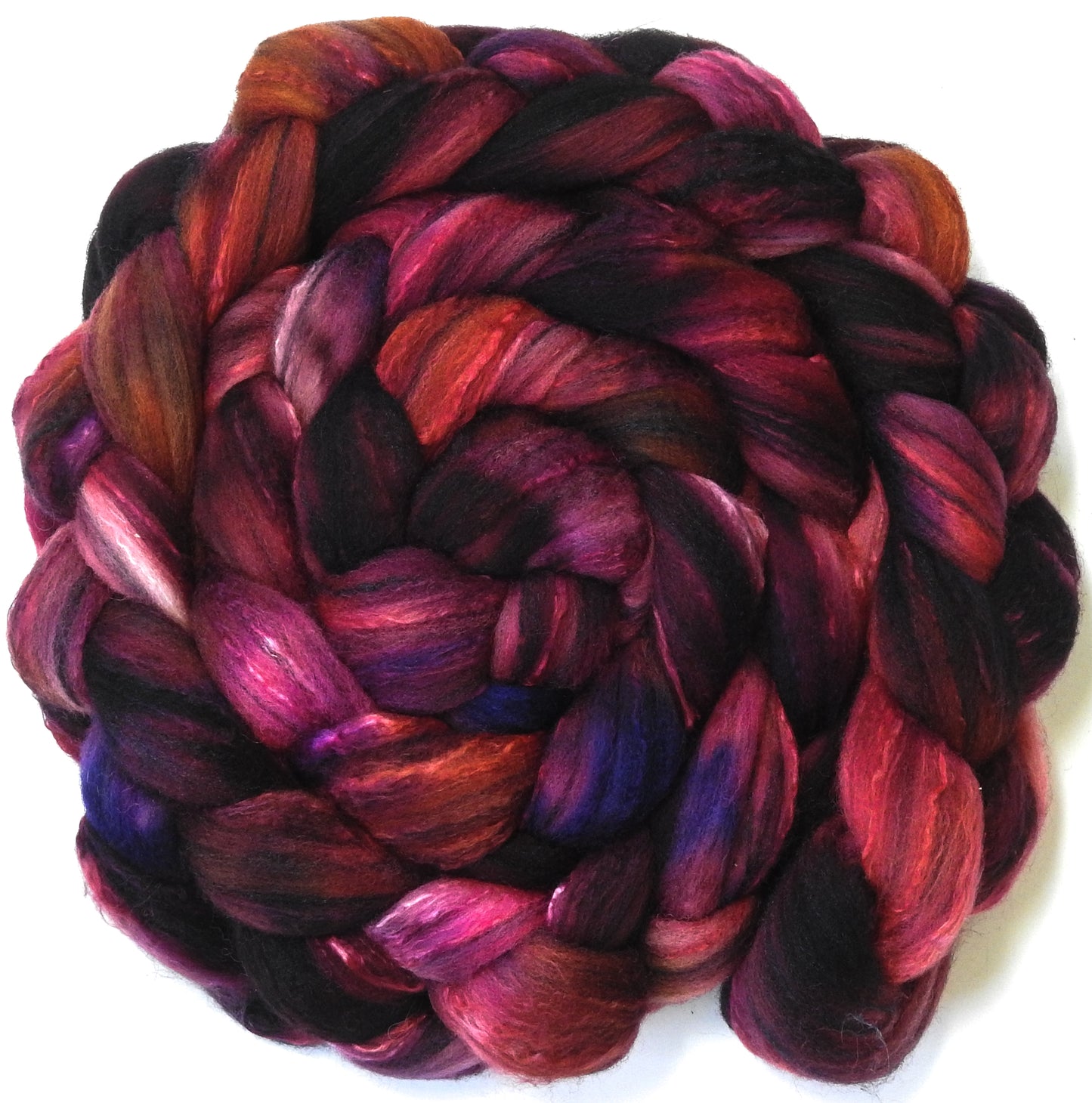 Cranberry Sauce (unrepeatable) (5.7 oz.)- Batt in a Braid #30- Charollais/ Rambouillet / Black tussah /Mulberry silk (40/40/10/10)