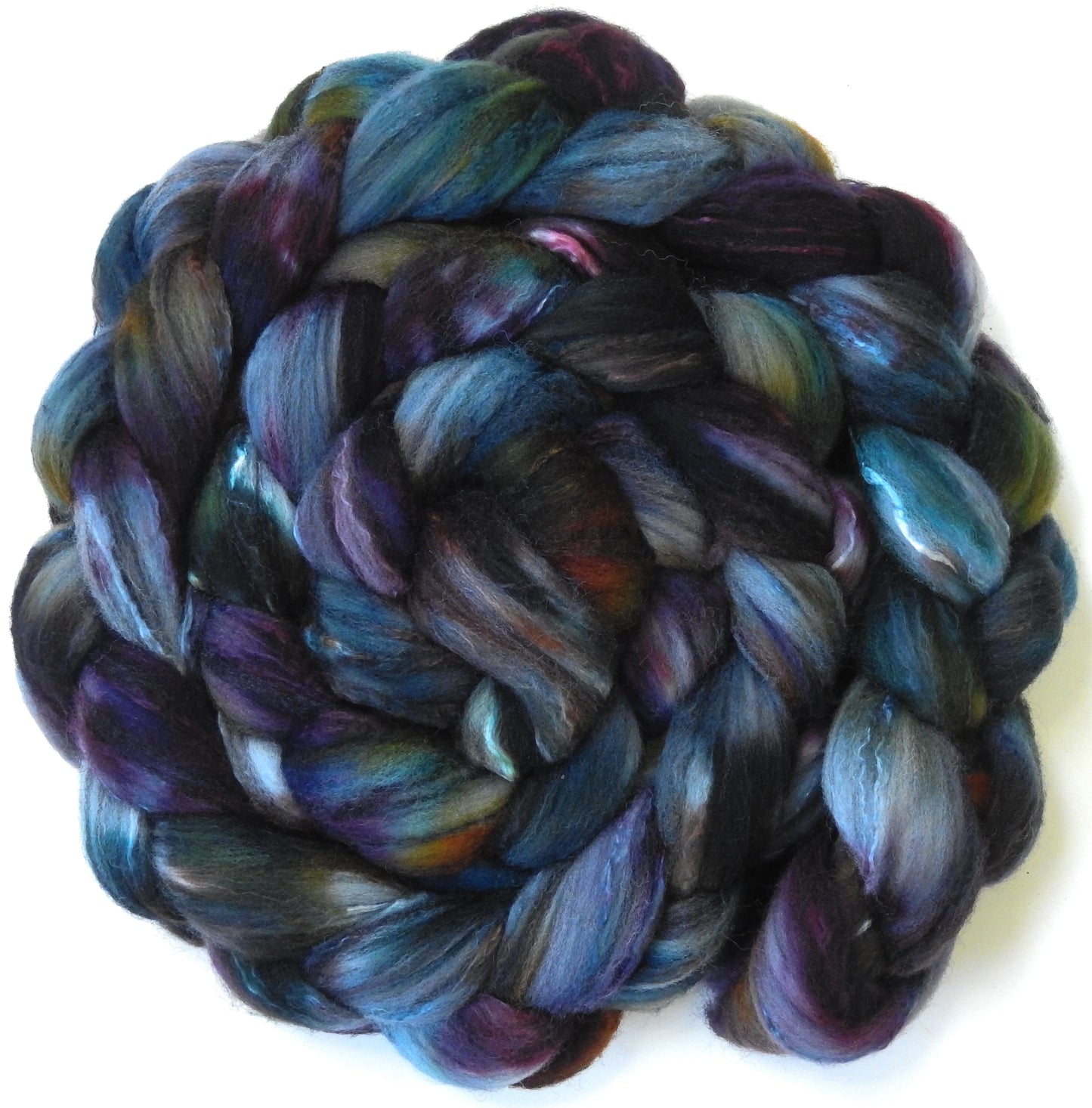 Flute (unrepeatable) (5.7 oz.)- Batt in a Braid #30- Charollais/ Rambouillet / Black tussah /Mulberry silk (40/40/10/10)