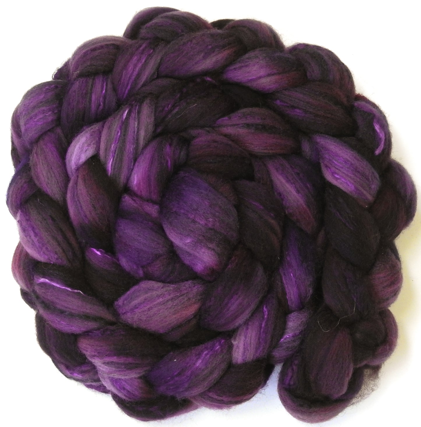 Elderberry (5.8 oz.)- Batt in a Braid #30- Charollais/ Rambouillet / Black tussah /Mulberry silk (40/40/10/10)