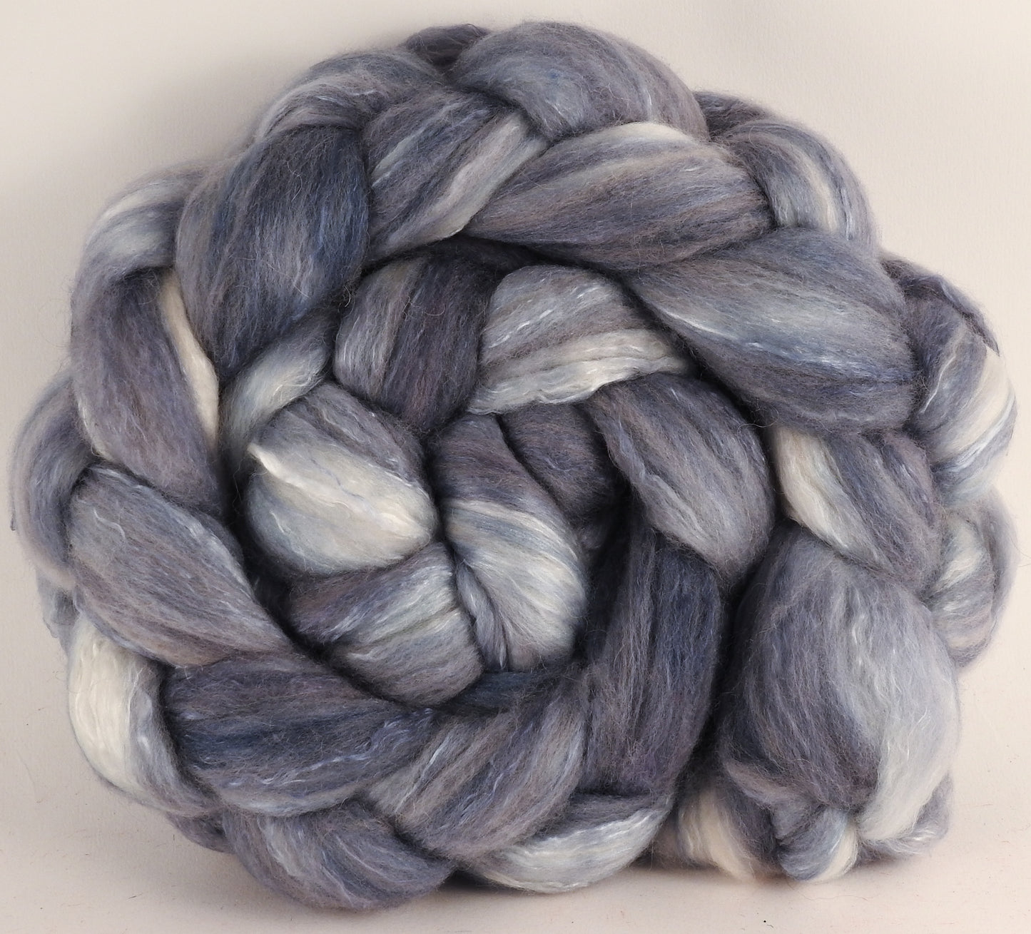 Batt in a Braid #5 -Puddle -(5 oz.) Merino/ Camel/ silk/ faux cashmere/ firestar (25/25/25/12/12) - Inglenook Fibers