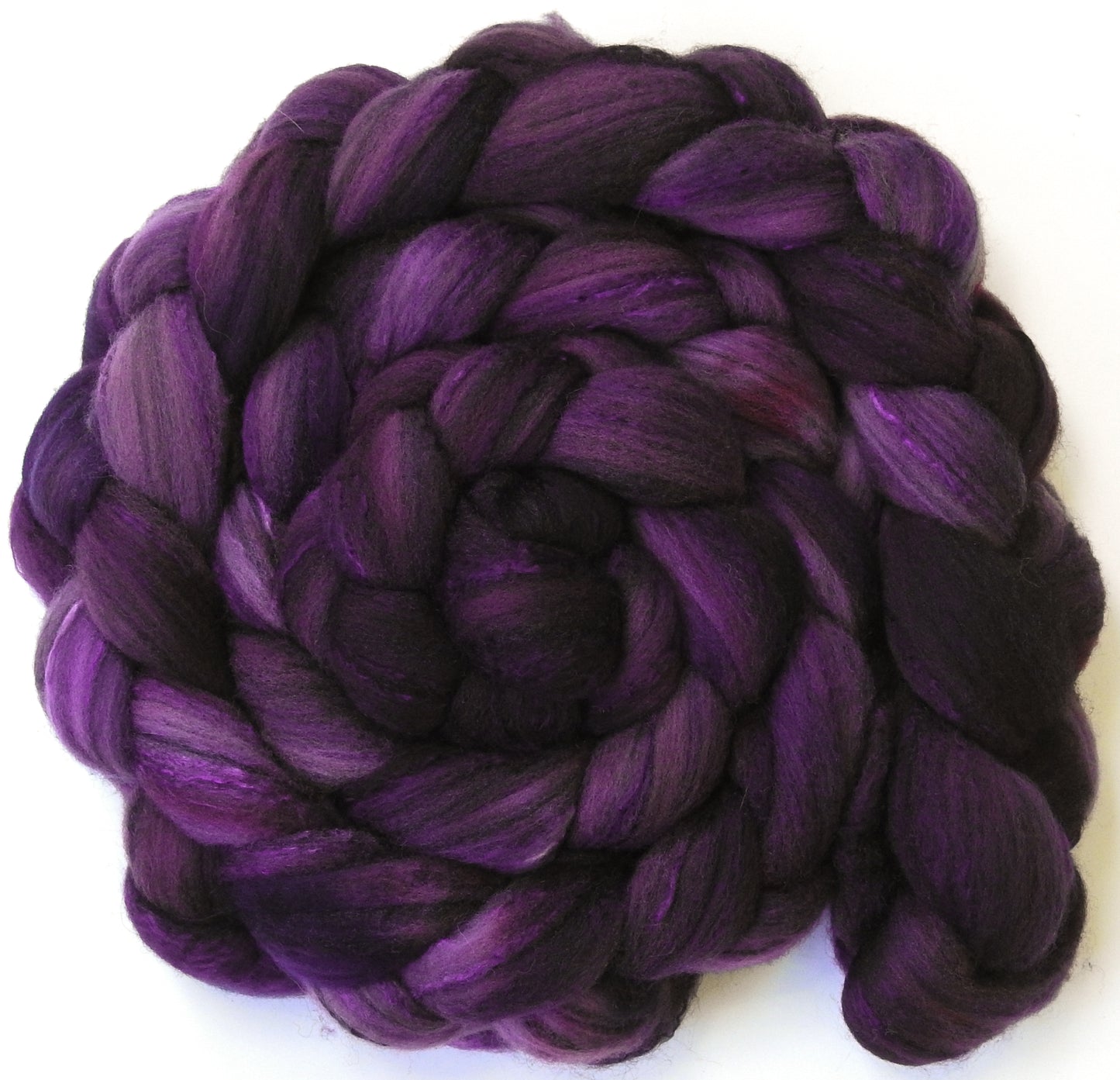 Elderberry (5.8 oz.)- Batt in a Braid #30- Charollais/ Rambouillet / Black tussah /Mulberry silk (40/40/10/10)