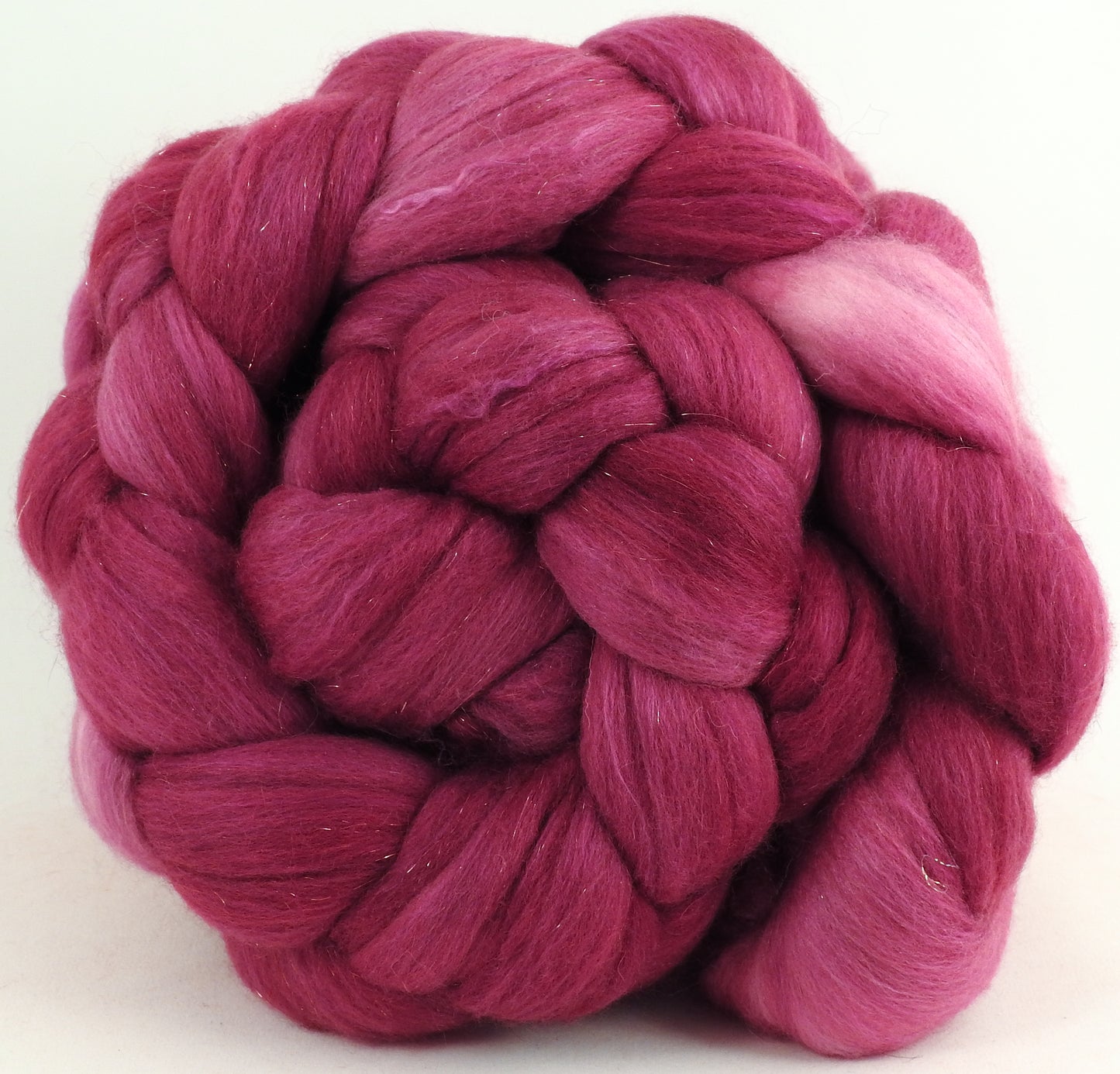 Dragon Fruit - Batt in a Braid #48 -Superfine Merino/ Mulberry silk/ Camel/ Gold Stellina (55/25/15/5)