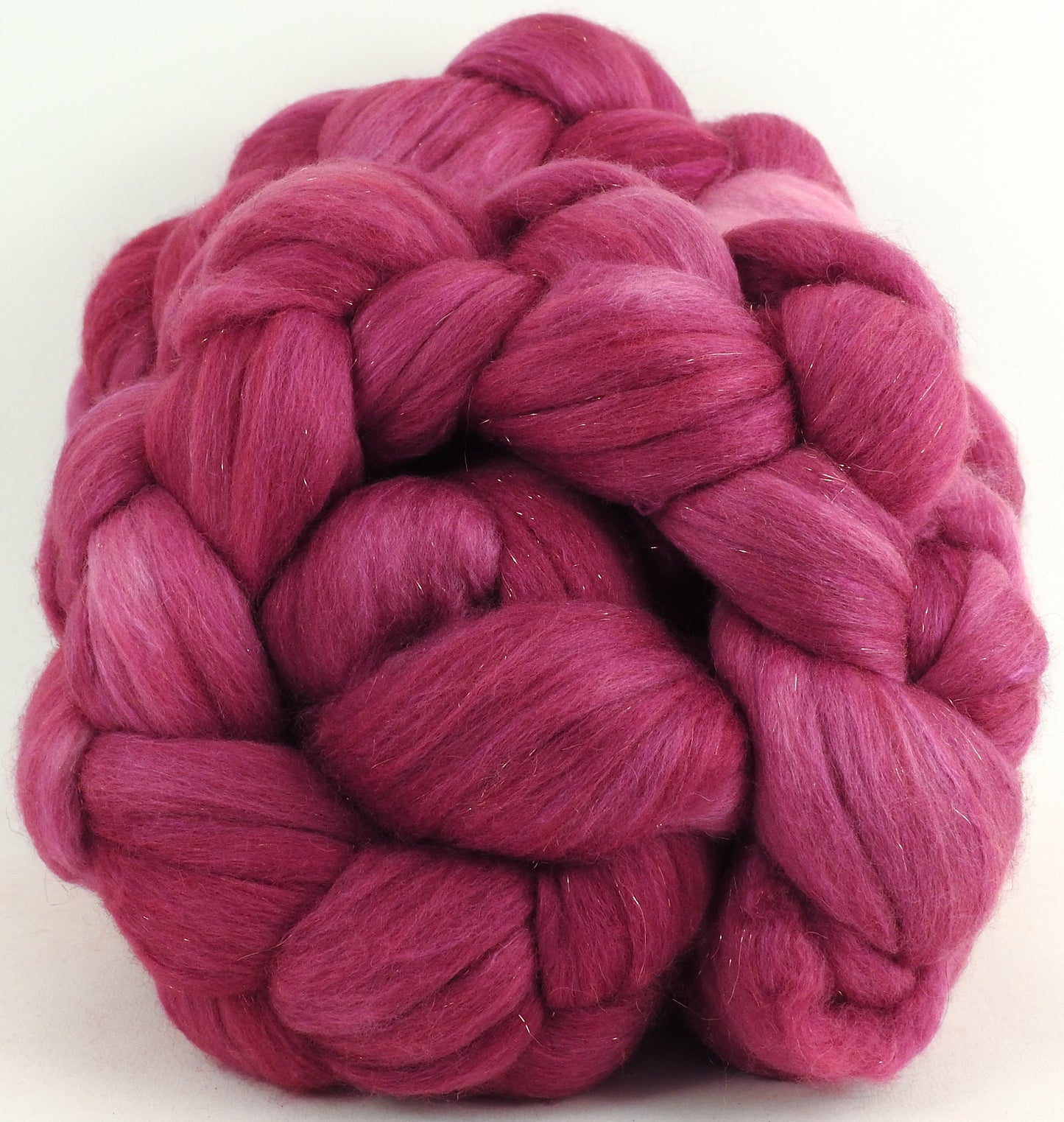 Dragon Fruit - Batt in a Braid #48 -Superfine Merino/ Mulberry silk/ Camel/ Gold Stellina (55/25/15/5)