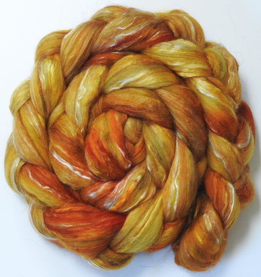 Golden Hour (5.7 oz) - Batt in a Braid #31 - Polwarth/ Mulberry Silk / Baby Alpaca / Rainbow Firestar/ Tencel( 40/25/15/10/10)