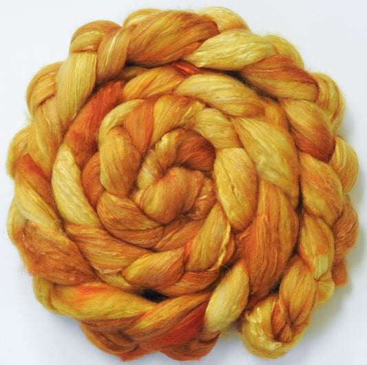 Golden Hour (5.6 oz) - Batt in a Braid #5 - Merino/ Camel/ silk/ faux cashmere/ firestar (25/25/25/12/12)