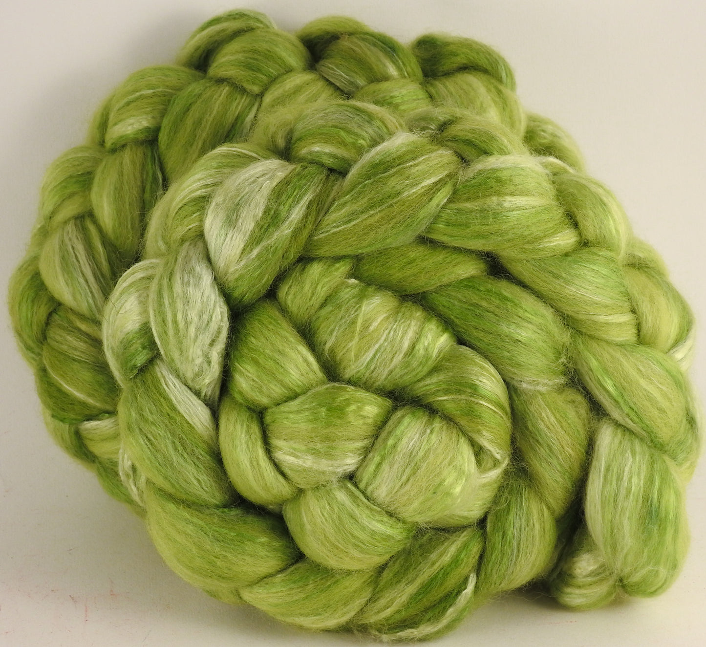 Batt in a Braid #45 - Sour Apple (5.5 oz.) - Corriedale/Mulberry Silk/Rose Fiber (60/20/20) - Inglenook Fibers
