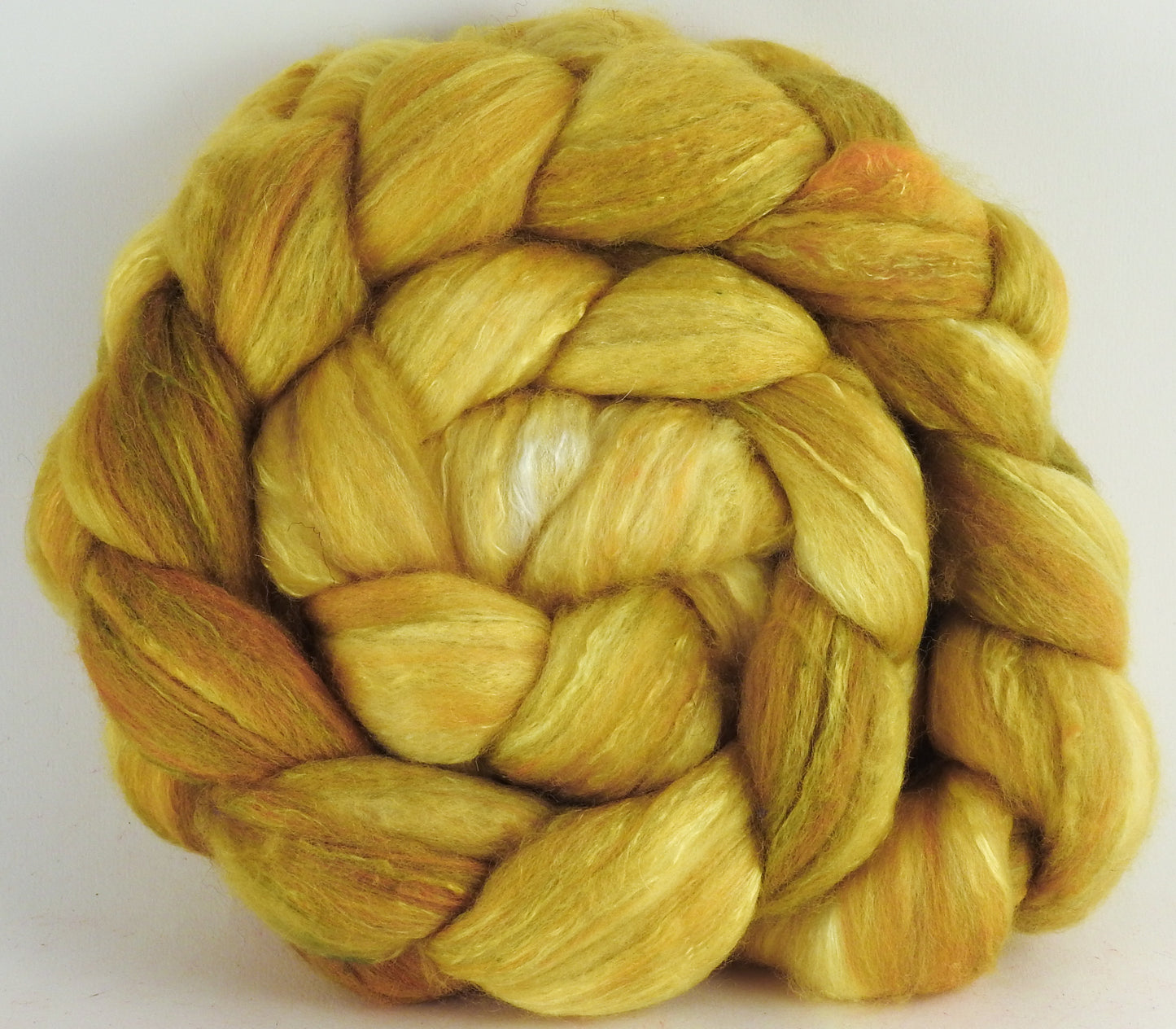 Batt in a Braid #5 - Sunshine - (5.2 oz.) Merino/ Camel/ silk/ faux cashmere/ firestar (25/25/25/12/12) - Inglenook Fibers