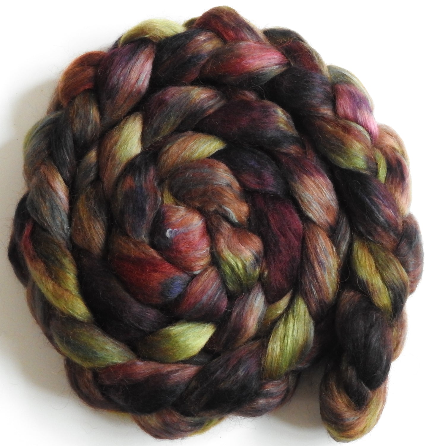 Blarney Stone (5.5 oz) - Batt in a Braid #52- Wensleydale/ Mulberry silk/ Polwarth (60/25/15)