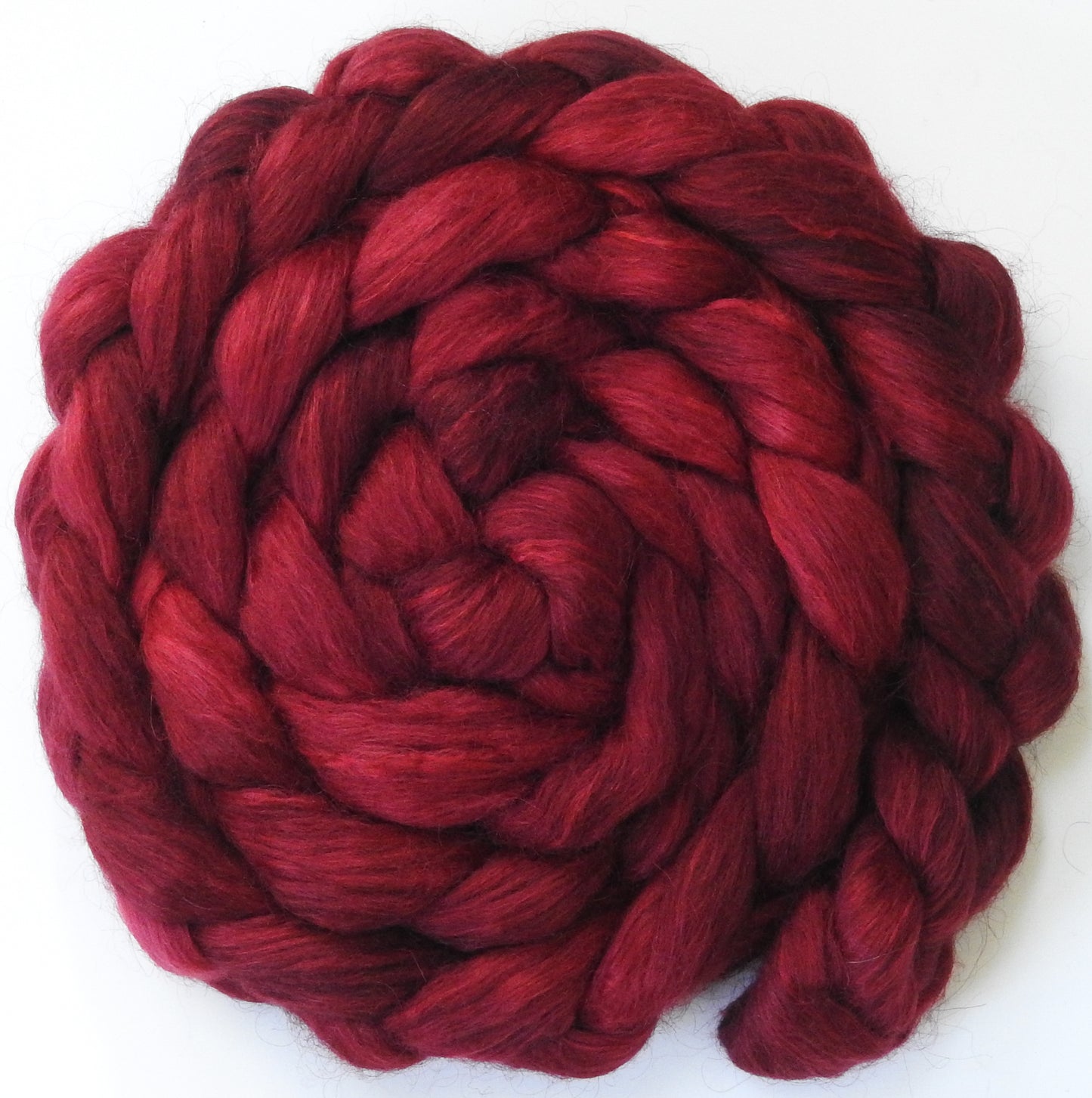 Holly Berry (5.8 oz) - Batt in a Braid #52- Wensleydale/ Mulberry silk/ Polwarth (60/25/15)