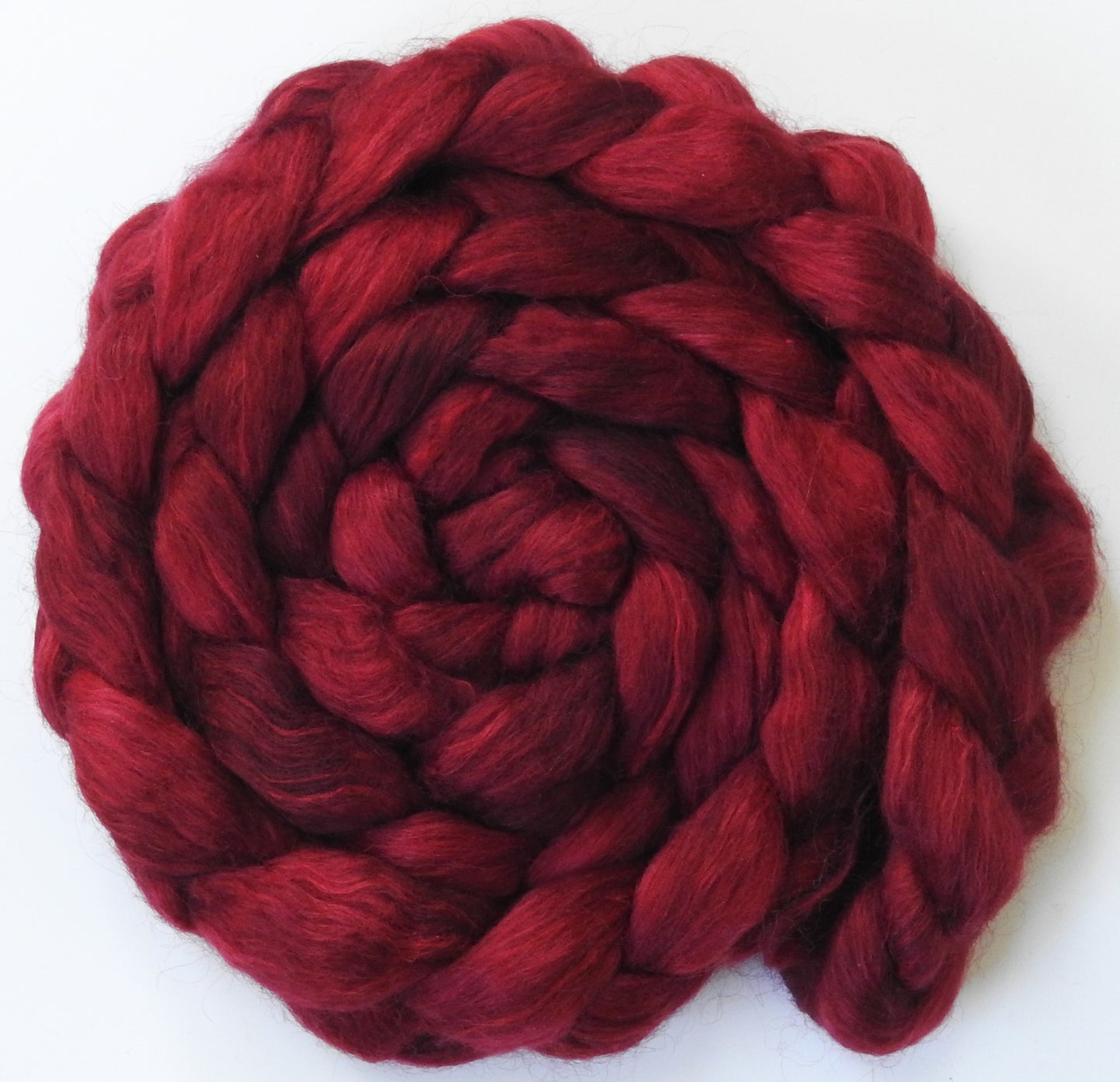 Holly Berry (5.8 oz) - Batt in a Braid #52- Wensleydale/ Mulberry silk/ Polwarth (60/25/15)