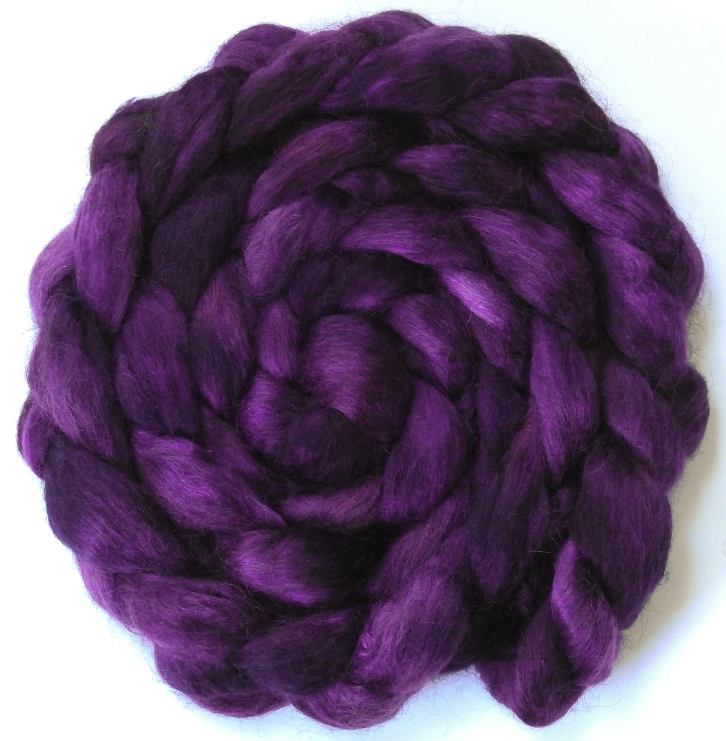 Elderberry (5.8 oz) - Batt in a Braid #52- Wensleydale/ Mulberry silk/ Polwarth (60/25/15)