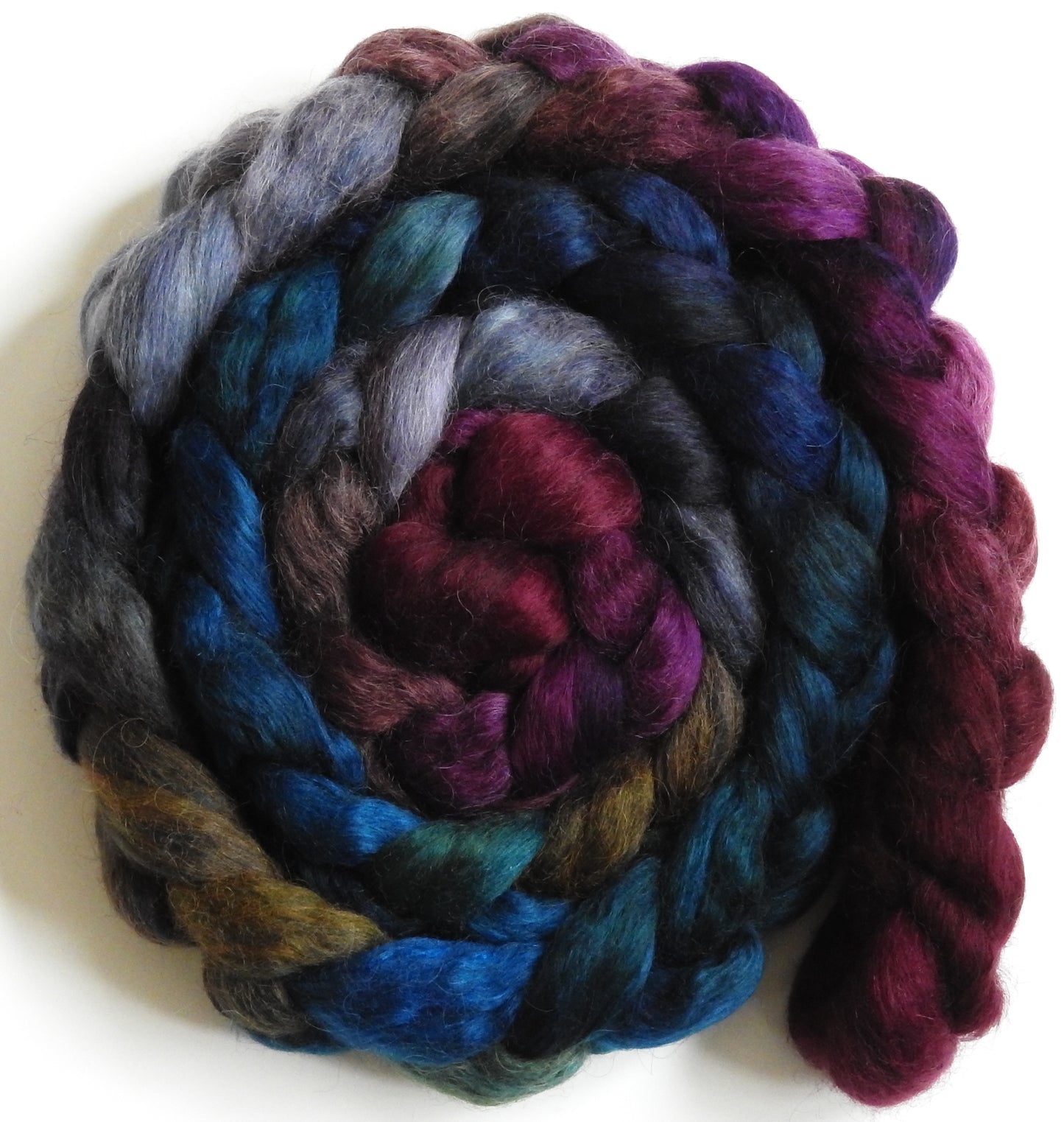 Inigo Montoya (5.5 oz) - Batt in a Braid #52- Wensleydale/ Mulberry silk/ Polwarth (60/25/15)