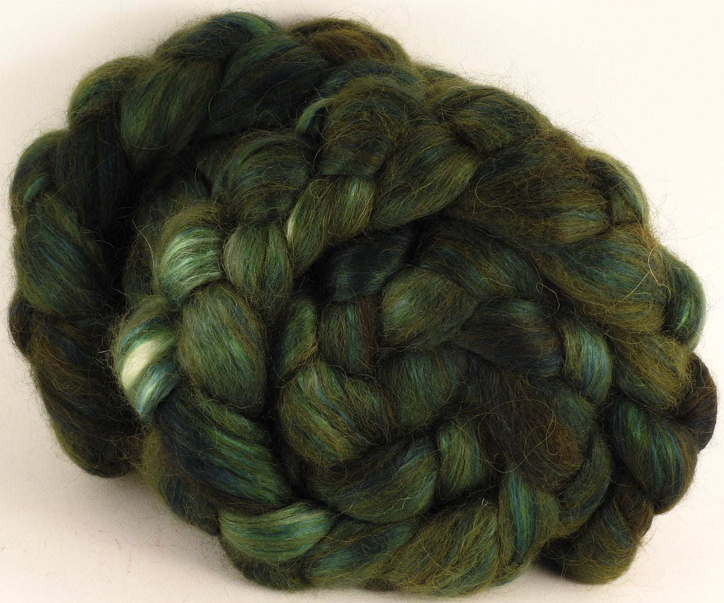 Hand-dyed wensleydale/ mulberry silk roving (65/35) - Zucchini - (5.3 oz.) - Inglenook Fibers