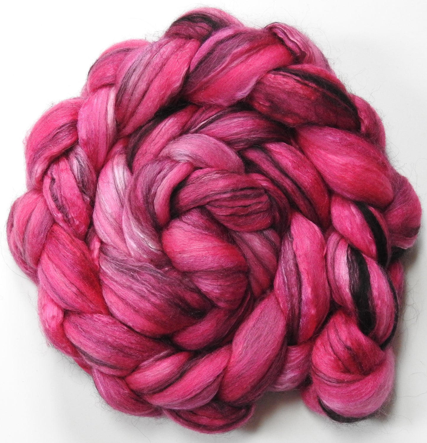 Impatient -Batt in a Braid #9 -(4.3 oz.) Superfine Merino/ Mulberry Silk / Black Alpaca (50/40/10)