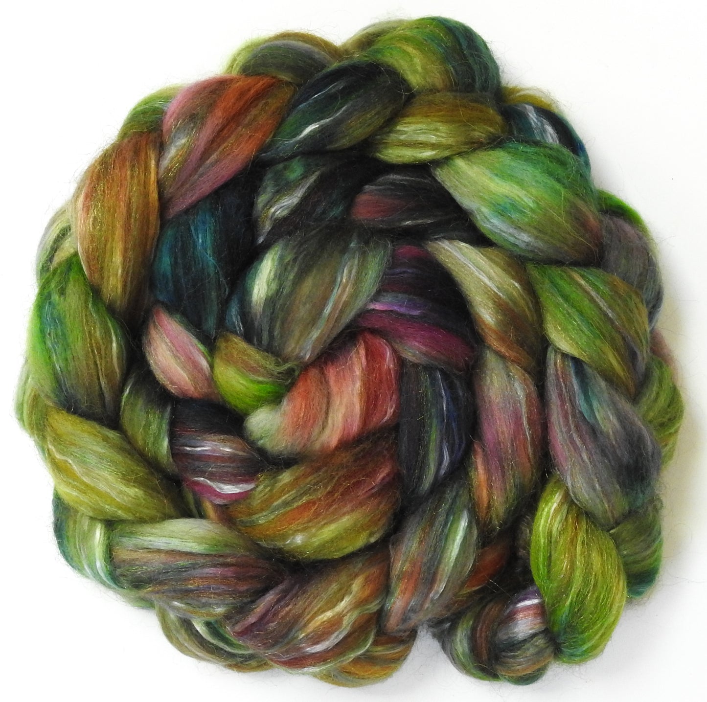 Magic Beans (5.8 oz.) -Fusion Series -Batt in a Braid #31- Polwarth/ Mulberry Silk / Baby Alpaca / Rainbow Firestar/ Tencel( 40/25/15/10/10)